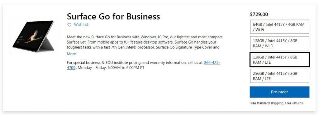 Microsoft Surface Go 4G version released for $679
