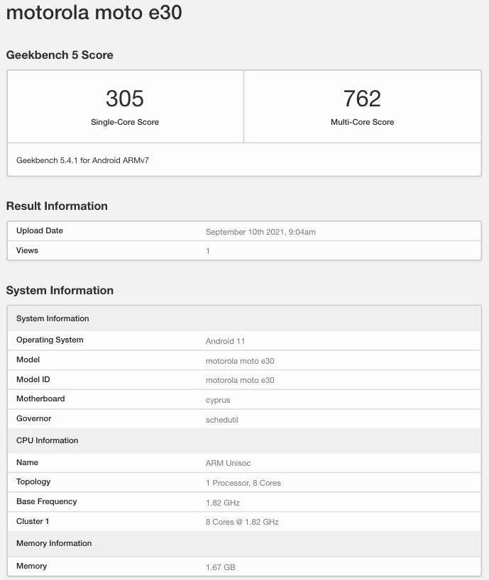 Motorola Moto E30 Arrives On Geekbench With 2GB RAM, Unisoc CPU