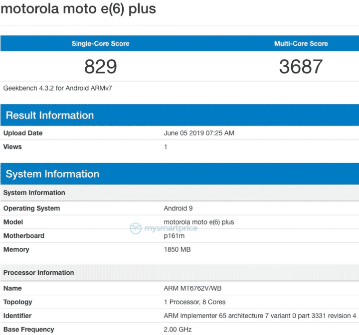 Moto E6 Plus with MediaTek Helio P22 SoC takes the Geekbench test