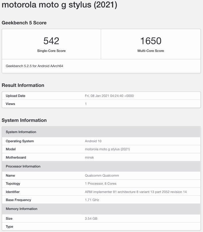 Moto G Stylus 2021 appears on GeekBench with Snapdragon 678 SoC
