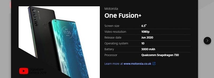 Motorola One Fusion Series Phones' Parameters Revealed