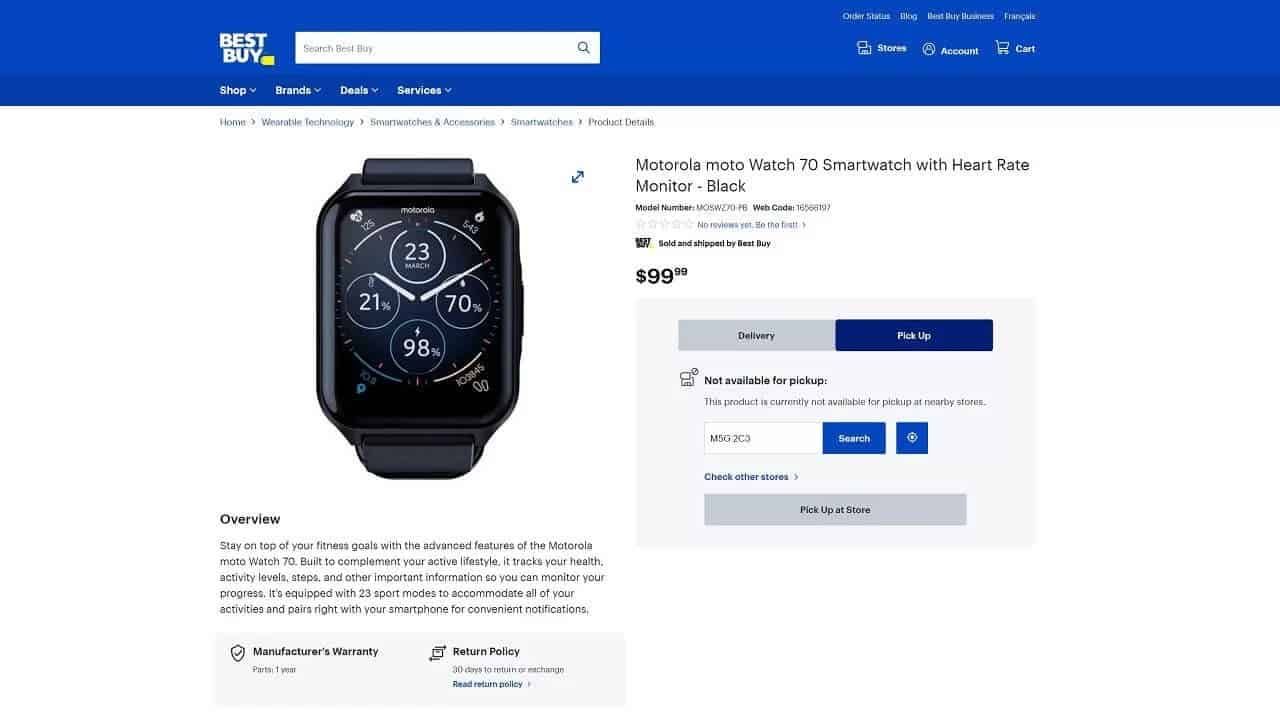 Moto Watch 70 Product Page Went Live Ahead Of Launch