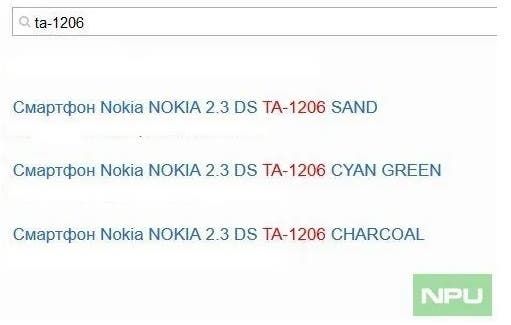 Nokia 2.3 (TA-1206) appears online - shows colour options