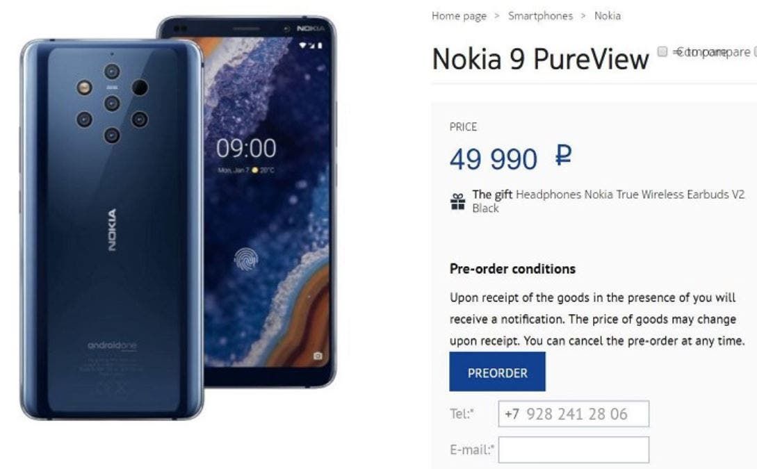 Nokia 9 PureView on pre-sale in Russia for 49,990₽ ($758)