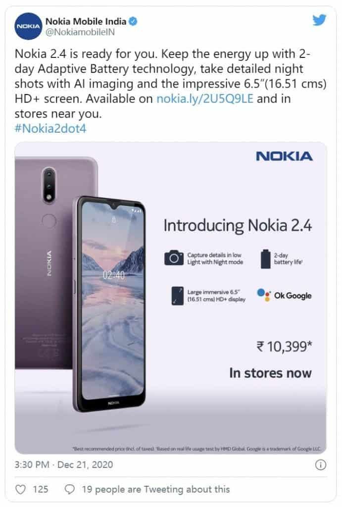 Nokia 2.4 now officially available in India for $141