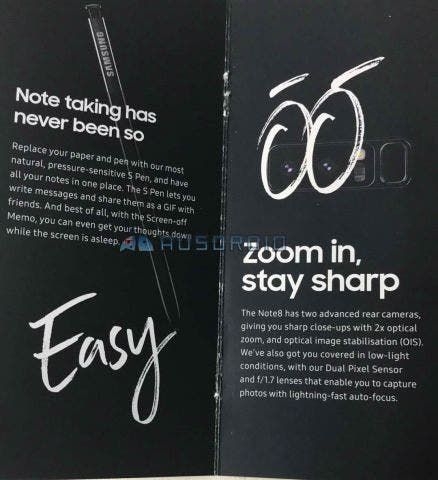 Samsung Galaxy Note 8 brochure leaked; reveals major features of the phablet