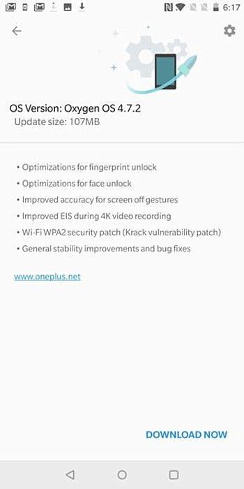 First Update Arrives OnePlus 5T - Brings KRACK Fix & Other Optimizations