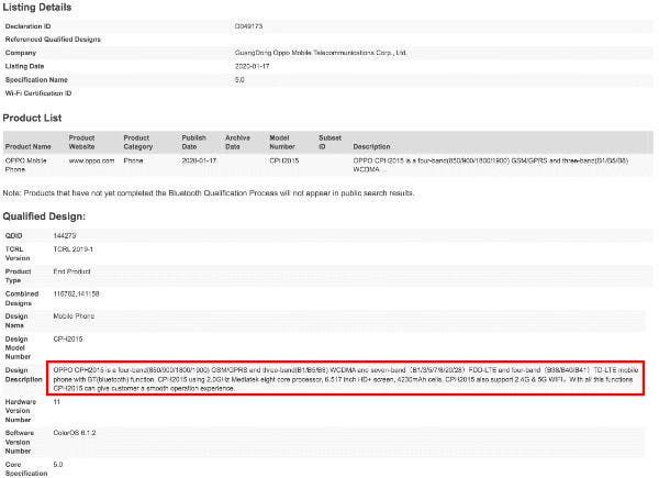 Oppo A31 (Reno S) gets Bluetooth certification
