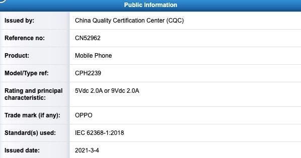OPPO A54 4G (CPH2239) with 18W fast charging support Passes CQC certification
