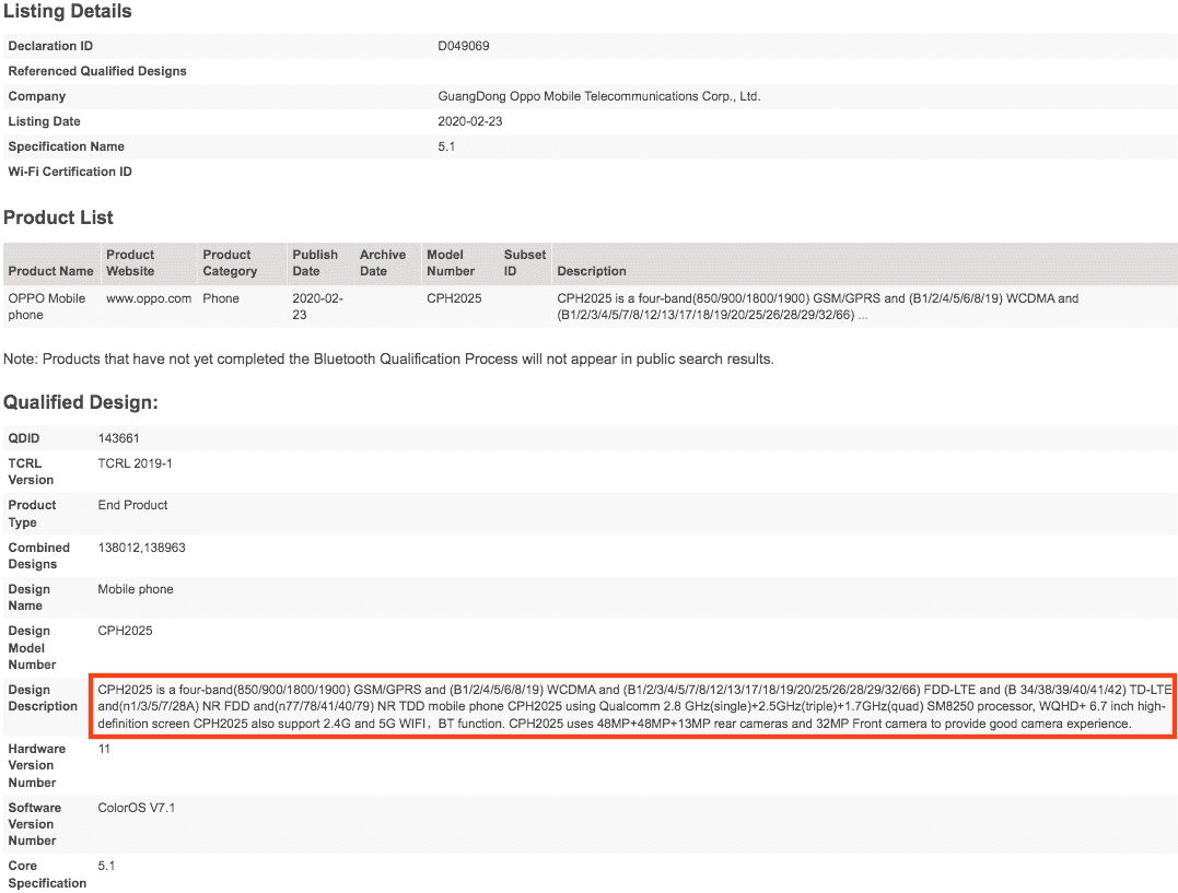 Oppo Find X2 Bluetooth certification confirms high-end specifications