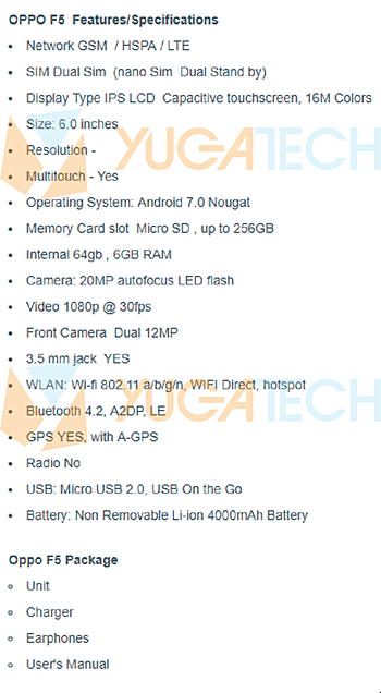 LEAK: New Detail of OPPO F5 Revealed