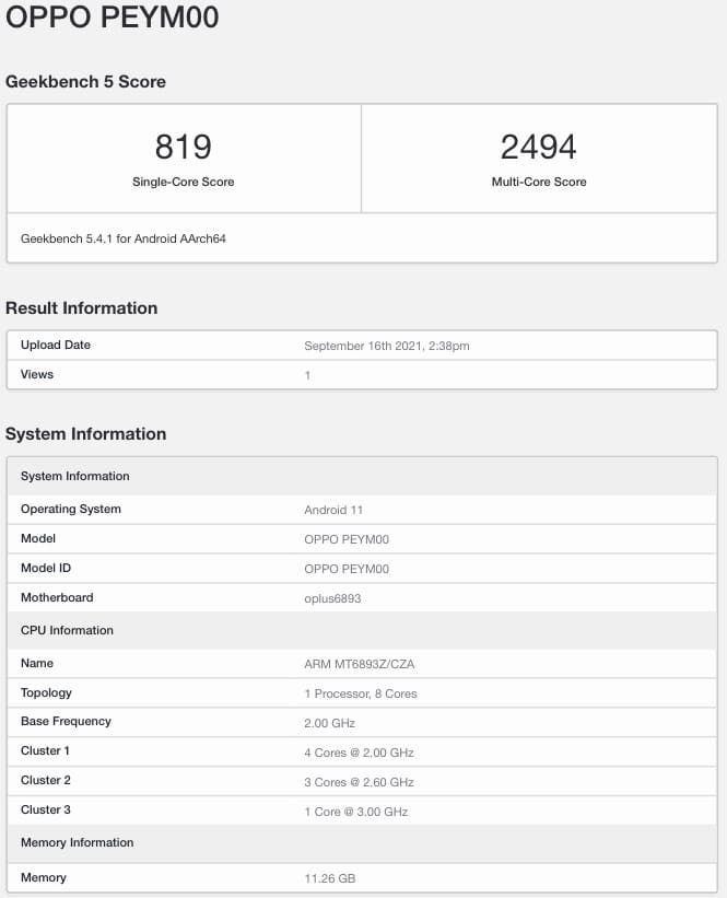 Oppo K9 Pro 5G Surfaces On Geekbench, RAM & Chipset Revealed