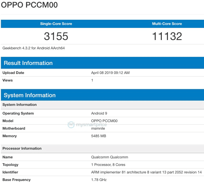 Oppo Reno with Snapdragon 855 visits Geekbench