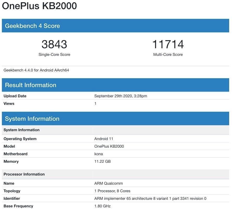 OnePlus 8T (Ultra?) with 12GB RAM & SD865 appears on Geekbench