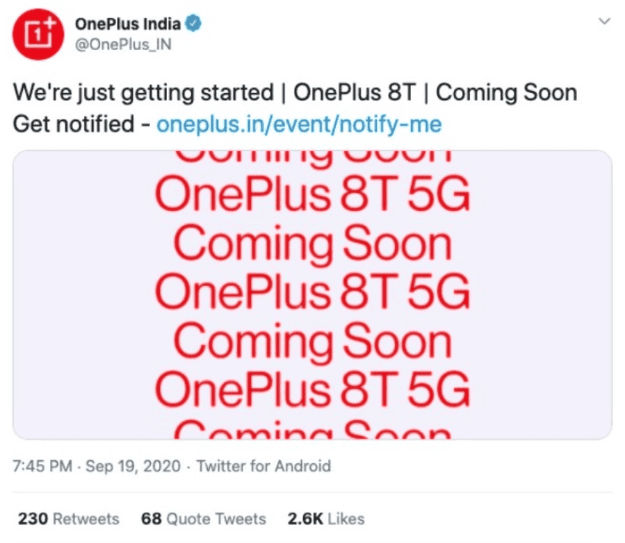 OnePlus 8T is coming soon: "Notify Me" option now available