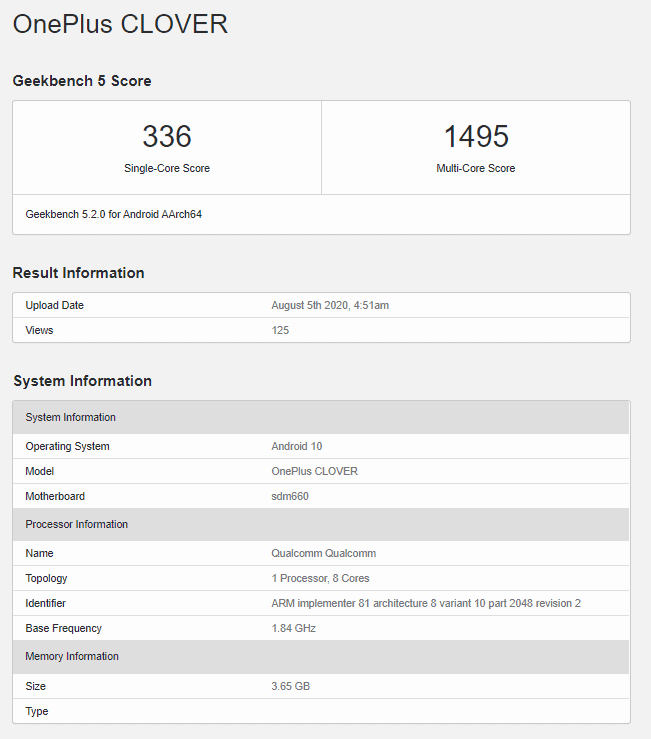 OnePlus new phone appears on GeekBench with SD660 & 4GB RAM