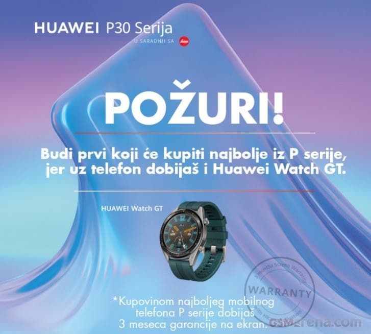 Every Huawei P30 pre-order will get a free Huawei watch GT active