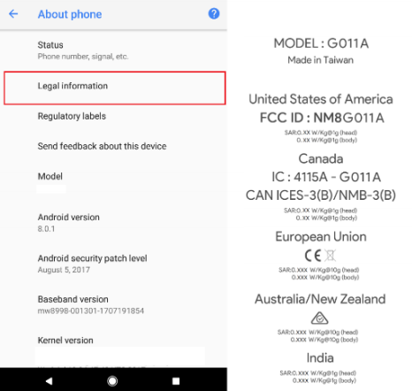 Google Pixel 2 passes through FCC