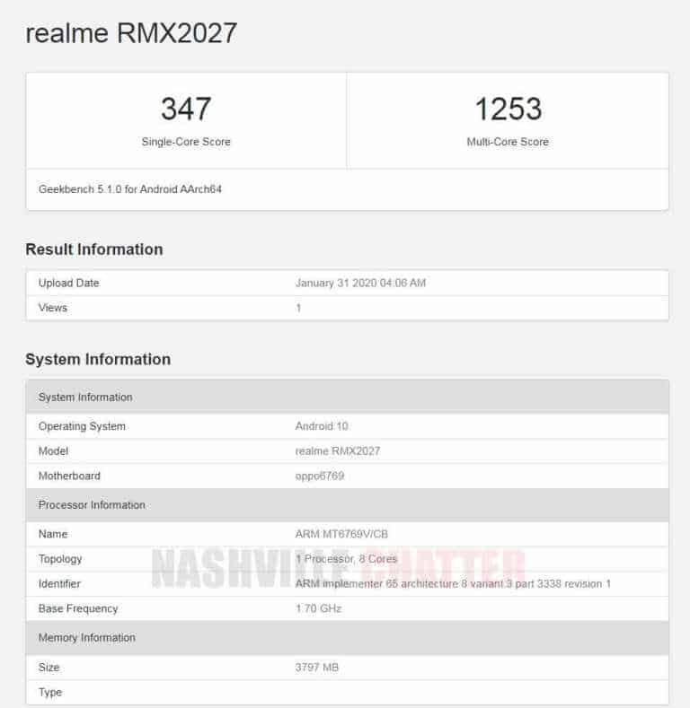Realme C3 Spotted on GeekBench, Features Helio G70 Chipset and More