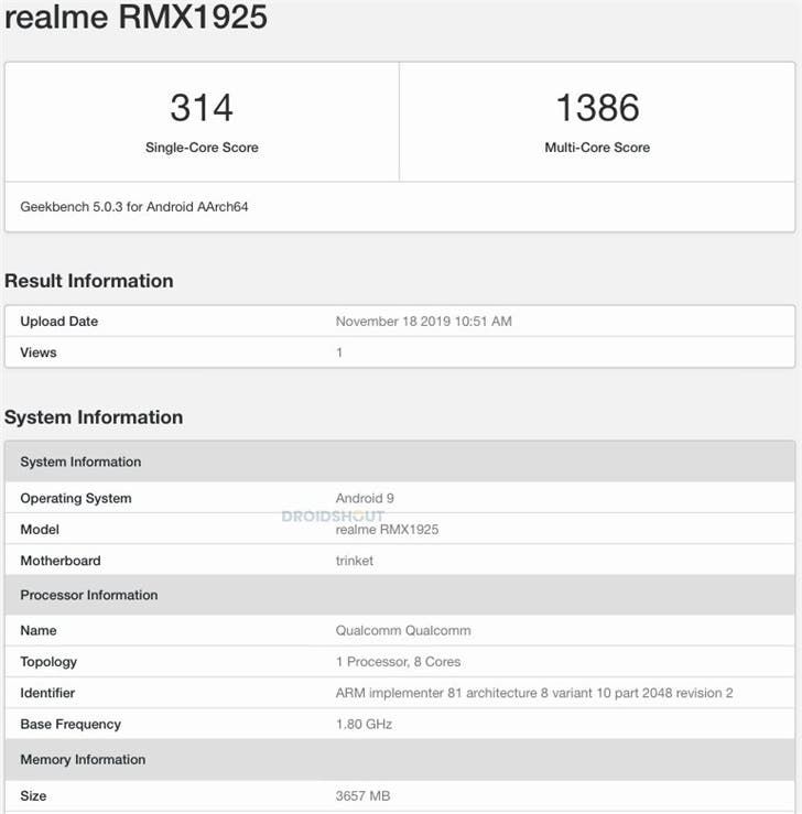 Realme 5s with Snapdragon 665 SoC appears on GeekBench