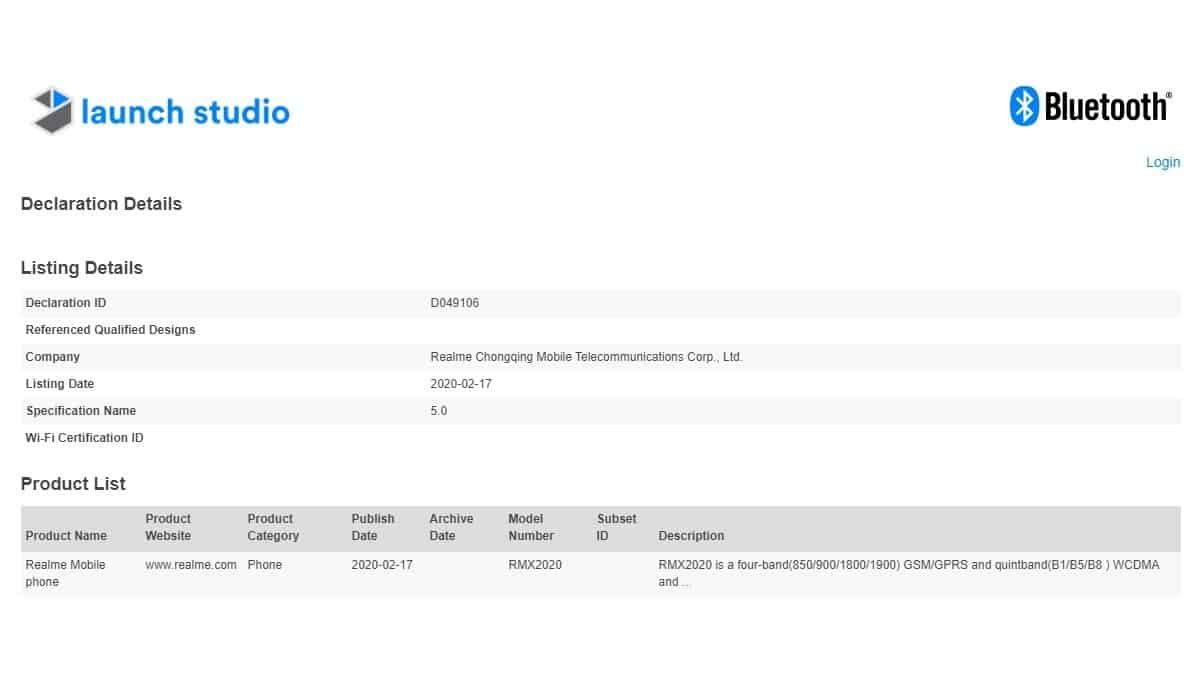Realme C3s receives Bluetooth certification; key specifications leaked