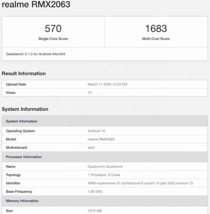 Realme 6i Appeared on GeekBench Along with 5G RMX 2063 Smartphone