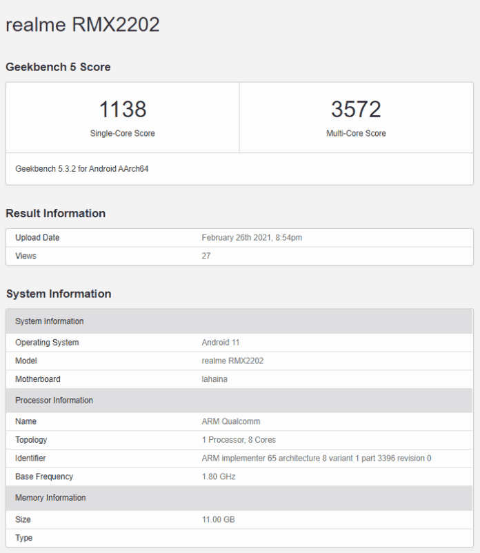 Realme GT 5G with Snapdragon 888 SoC spotted on GeekBench
