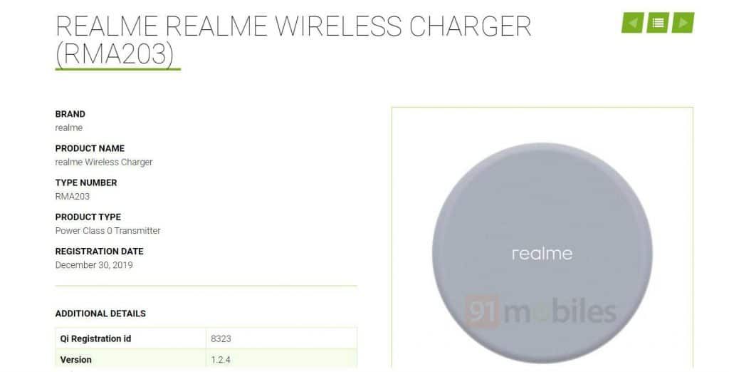 Realme Wireless Charger Appears on Wireless Consortium, to Feature 5W Charging Speed