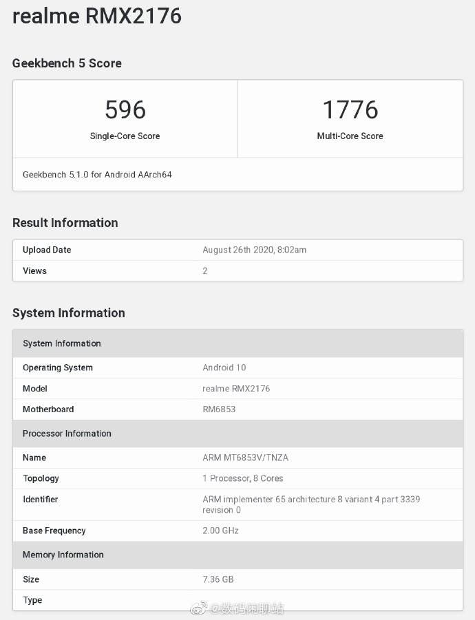 Realme X7 appears on GeekBench - to debut the Dimensity 800U chip