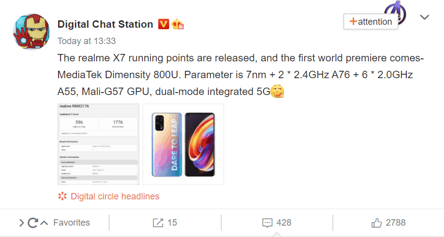 Realme X7 appears on GeekBench - to debut the Dimensity 800U chip