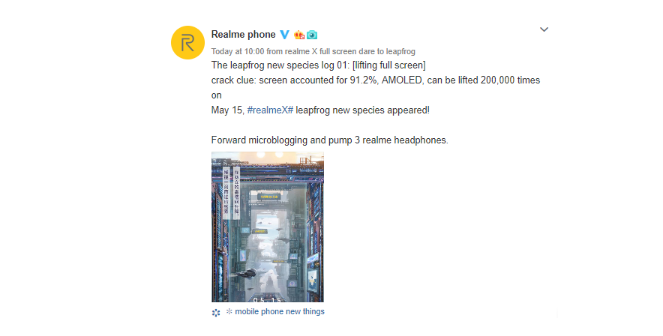 Realme X official teaser reveals 91.2% screen-to-body ration and pop-up selfie camera