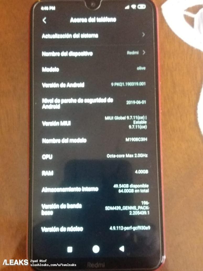 Redmi 8A real image appears online with a Snapdragon 439 SoC and 5000 mAh battery