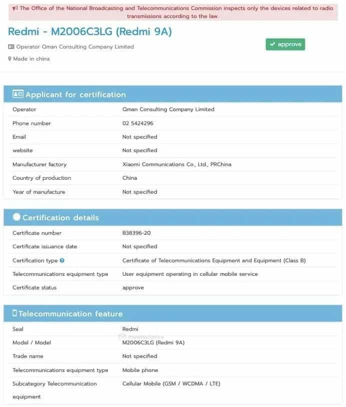Redmi 9A gets another certification - arriving soon
