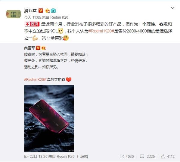 Redmi K20 series to cost between 2000 yuan ($289) - 4000 yuan ($578)