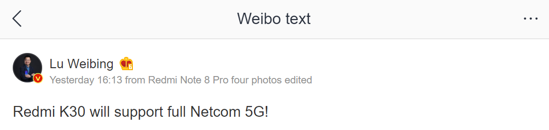 Redmi K30 officially confirmed - to come with 5G network