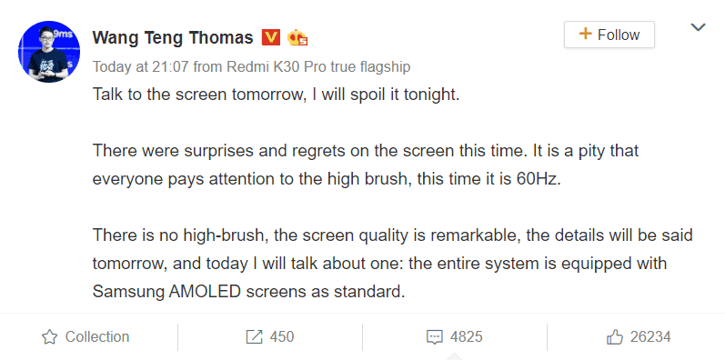 Redmi K30 Pro display supports just 60Hz refresh rate
