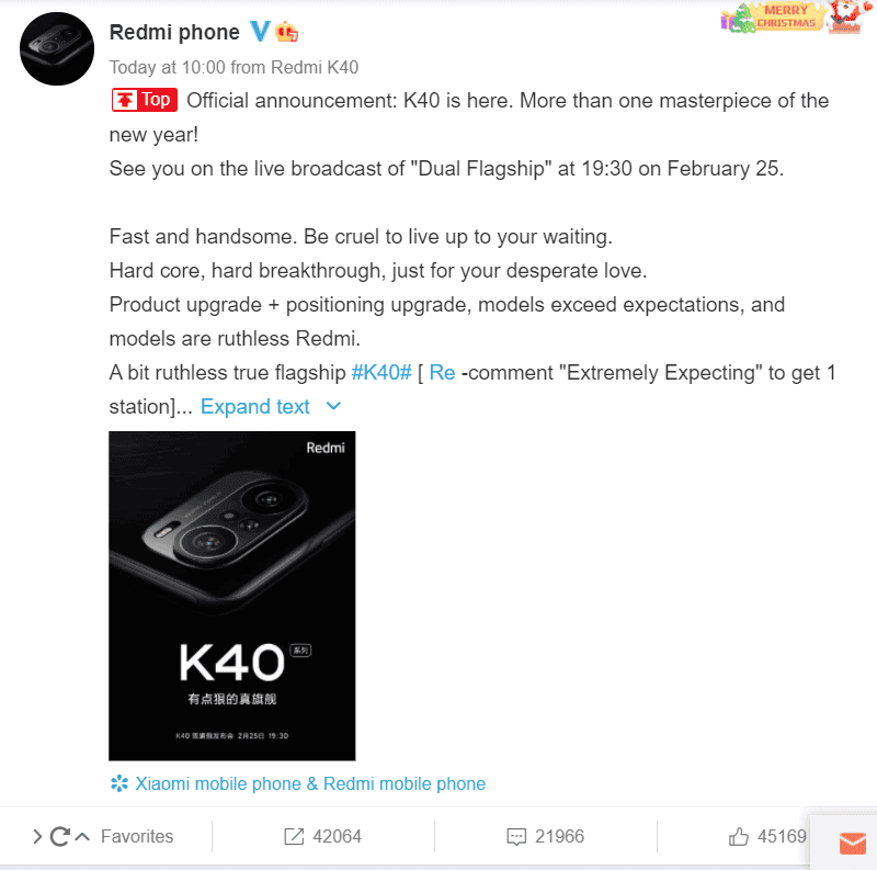 Redmi K40 first official image teaser shows its matrix triple camera setup