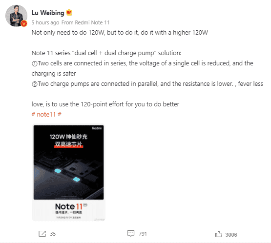 Redmi Note 11 to use dual batteries & dual charge pumps - generates less heat