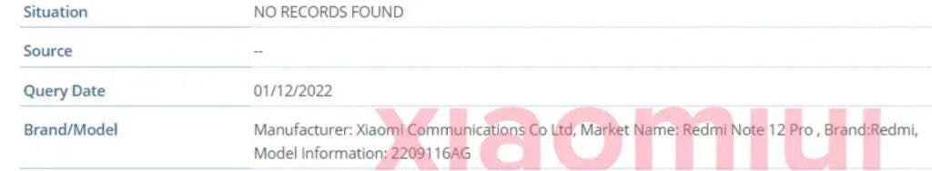 Redmi Note 12 Pro 4G spotted on the IMEI database before launch