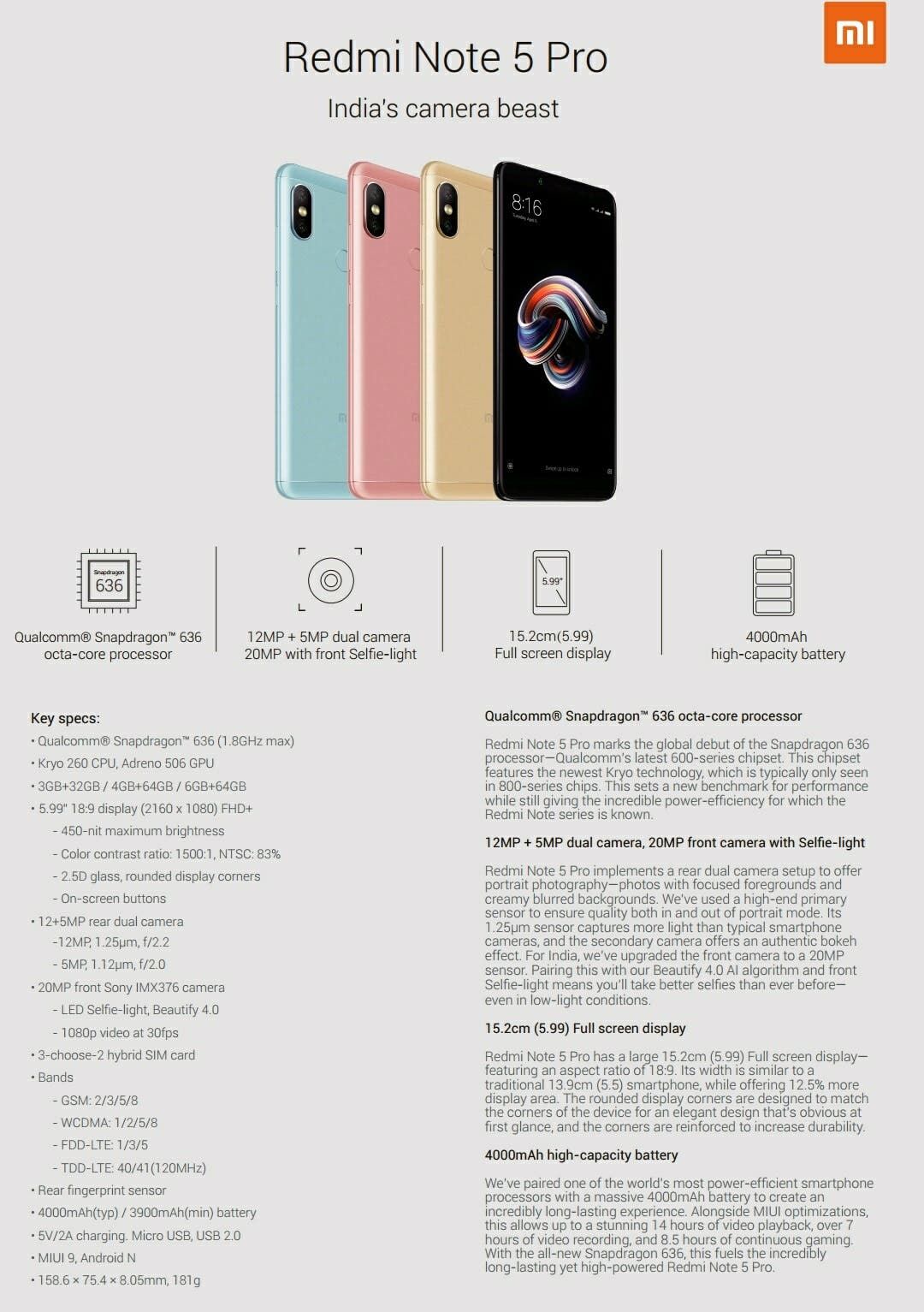 Leaked official render confirms Redmi Note 5 Pro, Note 5 specs and design