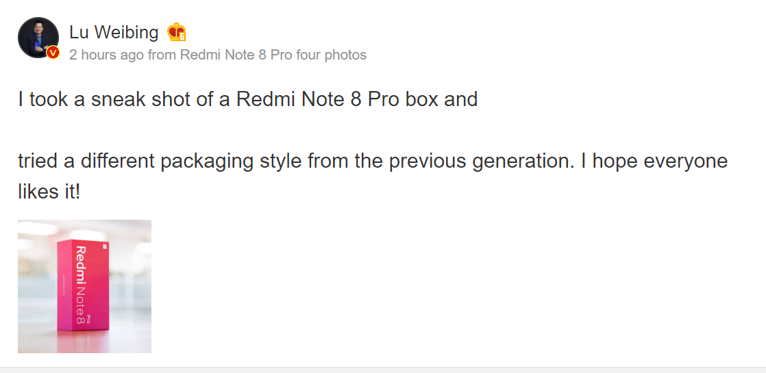 Redmi Note 8 Pro's box makes its first online appearance