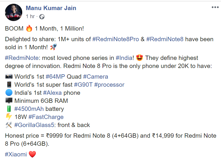 Redmi Note 8 & Note 8 Pro sells 1 million units in one month in India