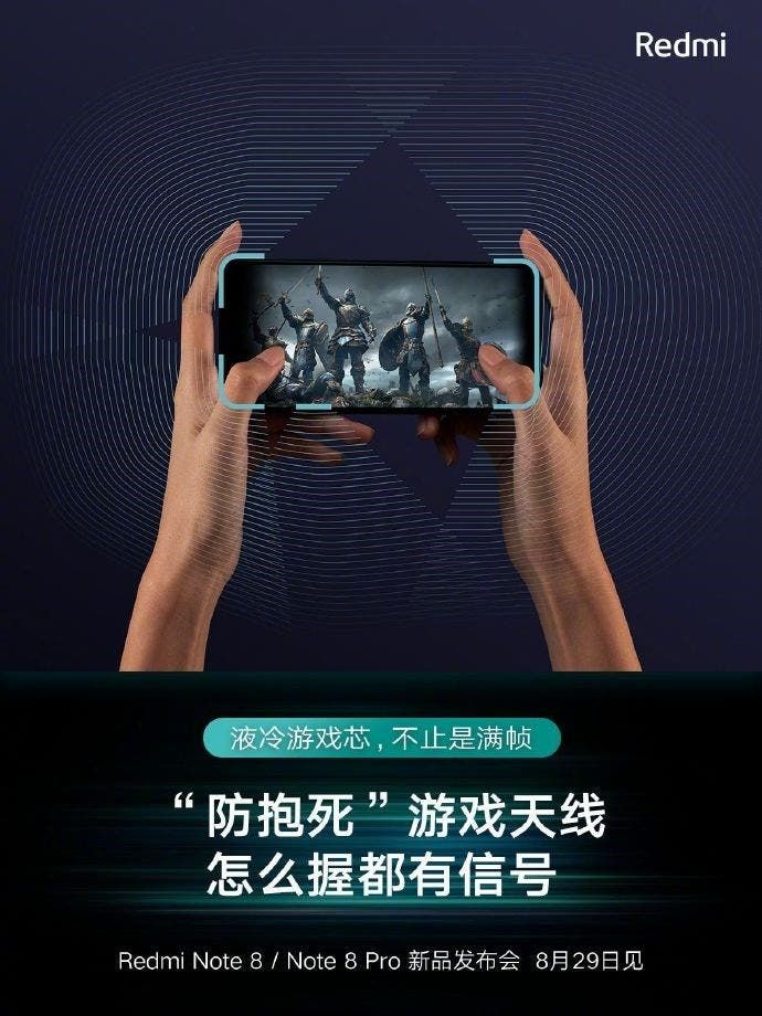 Redmi Note 8 series teases "anti-lock" game antenna & liquid cooling