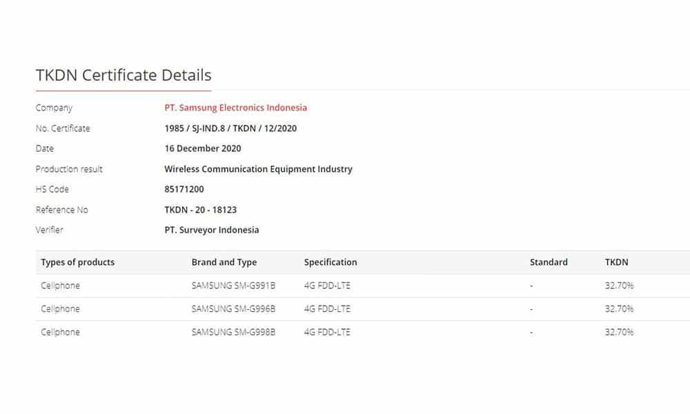 Galaxy S21 series gets TKDN certification