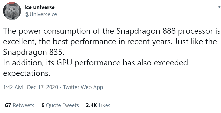 Snapdragon 888 SoC power consumption is excellent - GPU performance exceeds expectations