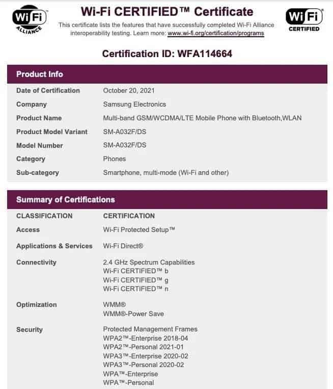 Samsung Galaxy A03 Arrives On Wi-Fi Alliance Certification Site