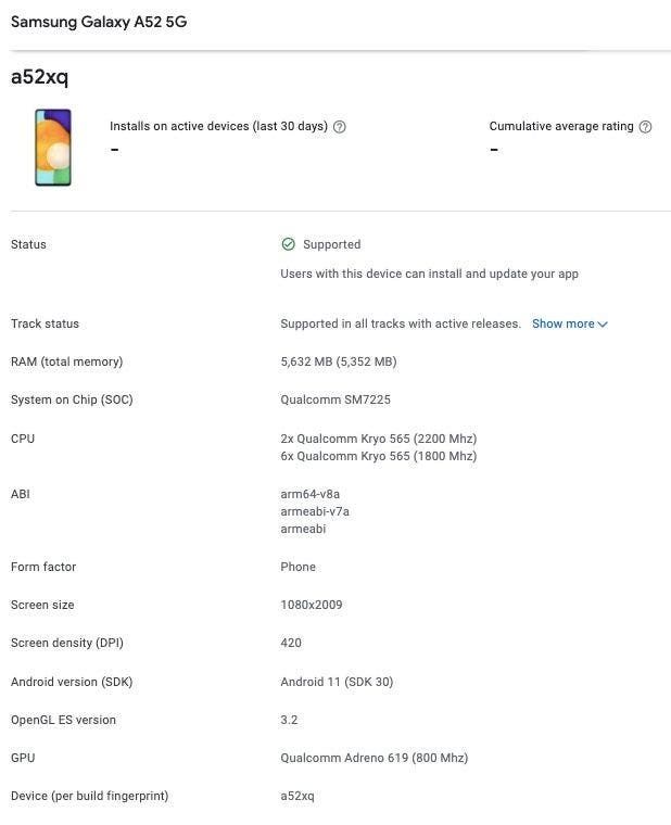 Samsung Galaxy A52 5G spotted on Google Play Console, Launch Imminent