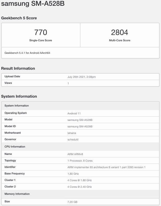 Samsung Galaxy A52s passes by Geekbench with Snapdragon 778G SoC