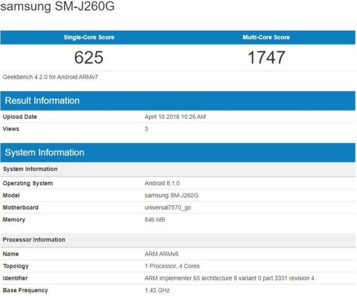 Alleged Samsung Galaxy J2 Core visits Geekbench
