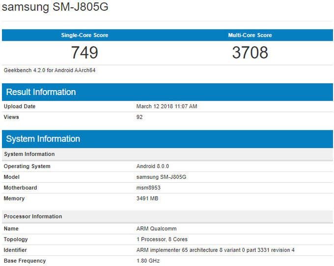 Samsung Galaxy J8 Plus with Snapdragon 625 caught passing Geekbench